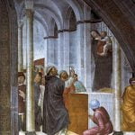 Vincenzo Foppa, Il miracolo della falsa Madonna, 1464-1468, Milano, basilica di Sant'Eustorgio, Cappella Portinari.