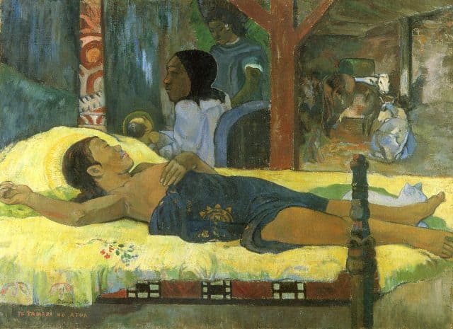 Paul Gauguin, La nascita di Cristo, figlio di Dio (in polinesiano: Te Tamari no Atua), olio su tela, 1896, Monaco di Baviera (Germania), Neue Pinakothek.